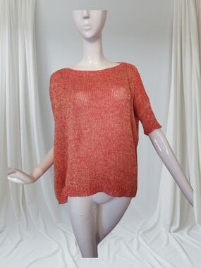 Kerisma Coral-Orange Scoop Neck Short Sleeve Knit Sweater